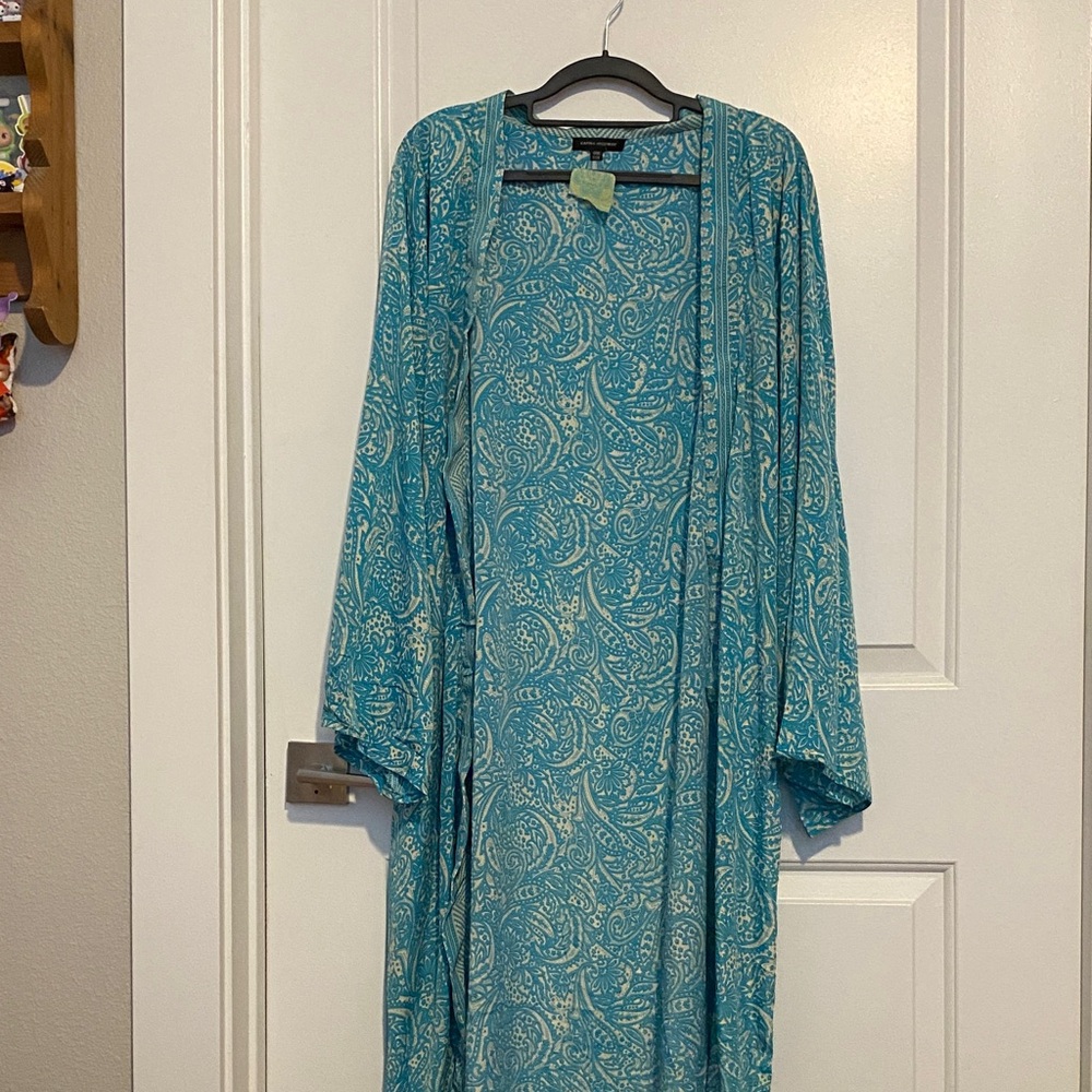 Lightweight Teal Paisley Open-Front Duster